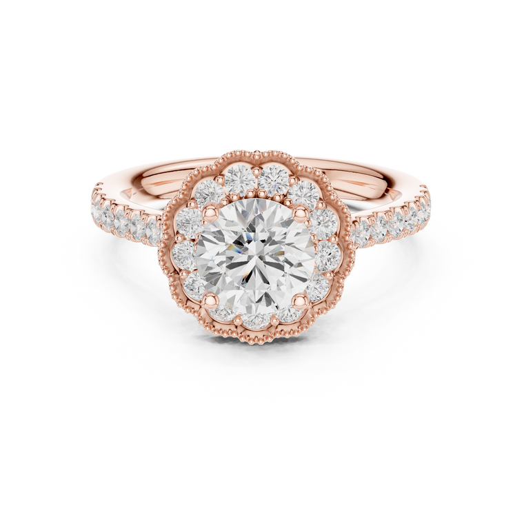 Floral Halo Design Round Cut Moissanite Ring - view 2