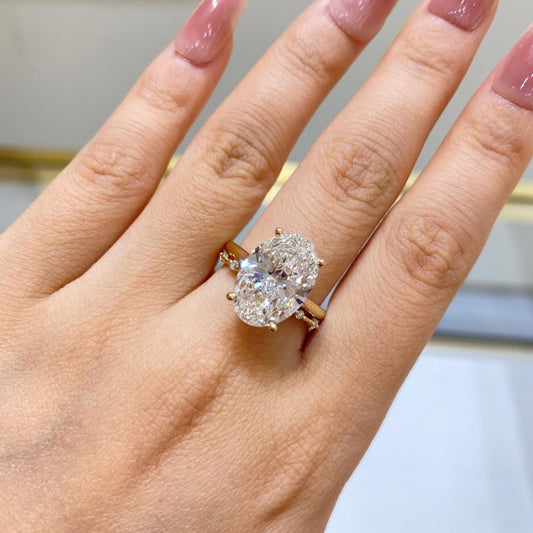 Hidden Halo Oval Moissanite Engagement Ring With Minimalist Band - view 4
