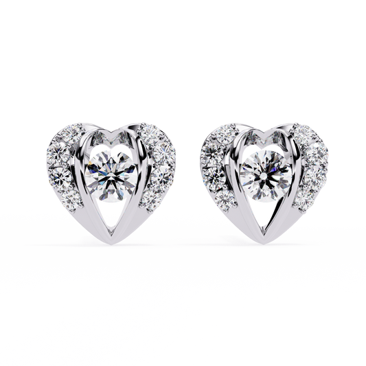 Heart Shaped Stud Earrings with Round Center and Pave - view 3