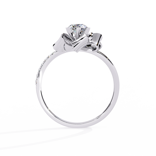 Floral Inspire Round Lab Diamond with Pave Band Ring - view 4