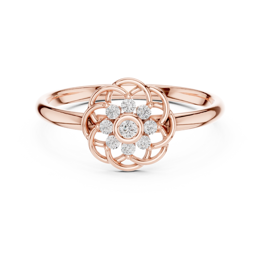Round Cut Lab Diamond Floral Cluster Minimal Ring in Open Petal Design - view 2