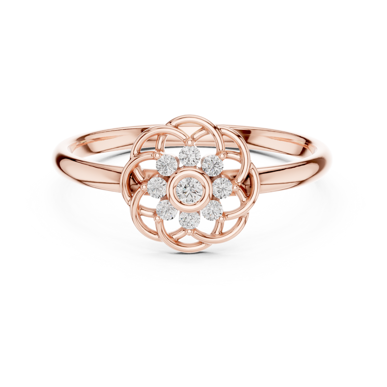 Round Cut Moissanite Floral Cluster Minimal Ring in Open Petal Design - view 2