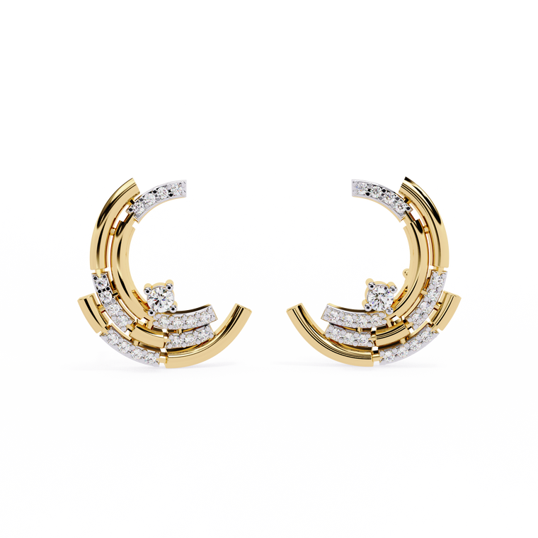 Crescent Round Hoop Arc Earrings with Round Accents - view 2
