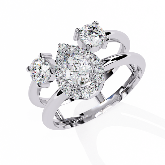 Double Band Pear Cut Lab Diamond Halo Anniversary Ring - view 3