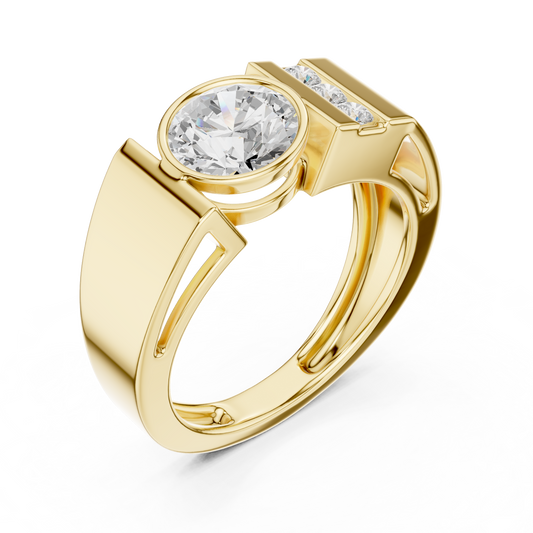 Round Cut Moissanite Men's Three Stone Side Accent Wedding Ring - view 2