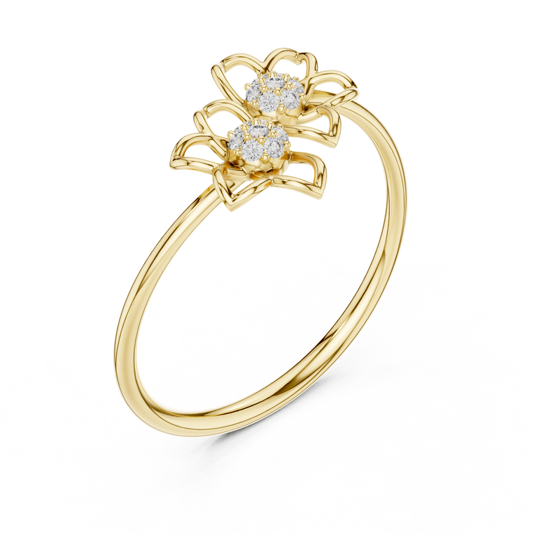Double Flower Round Lab Diamond Openwork Floral Ring - view 2