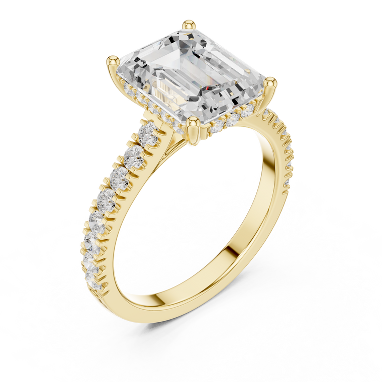 Emerald Cut Lab Diamond Solitaire Ring with Pave Band - view 2