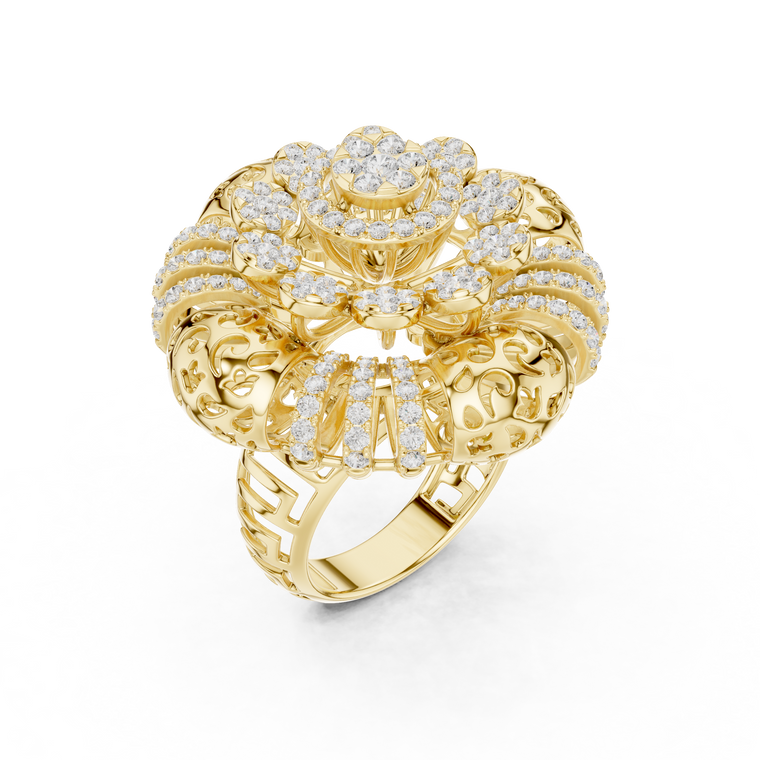 Floral Inspire Round Cut Moissanite Cocktail Filigree Ring - view 2