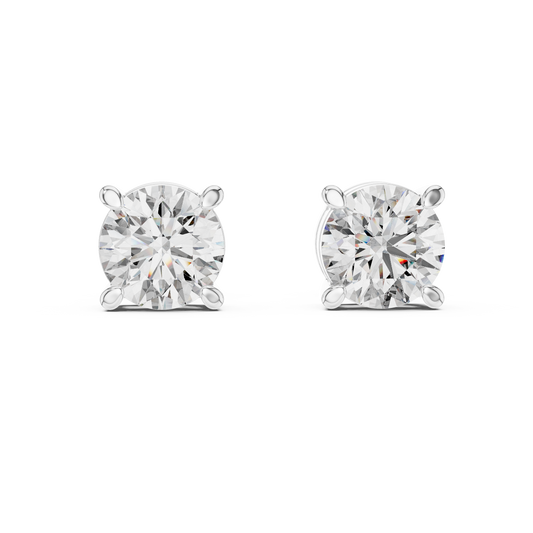 Architectural Crown Basket Round Solitaire Studs - view 2
