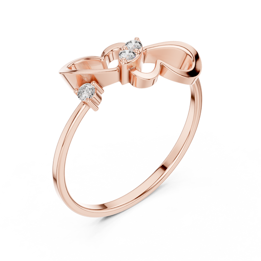 Round Cut Moissanite Double Heart Open Ring with Slim Band - view 3
