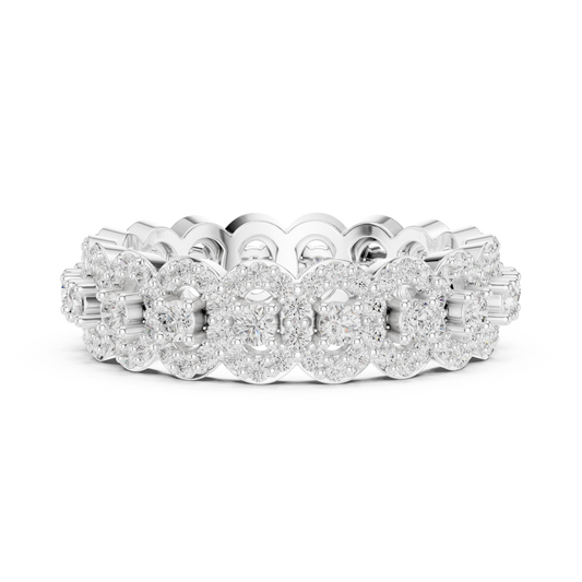 Round Cut Floral Cluster Lab Diamond Eternity Band Ring - view 3
