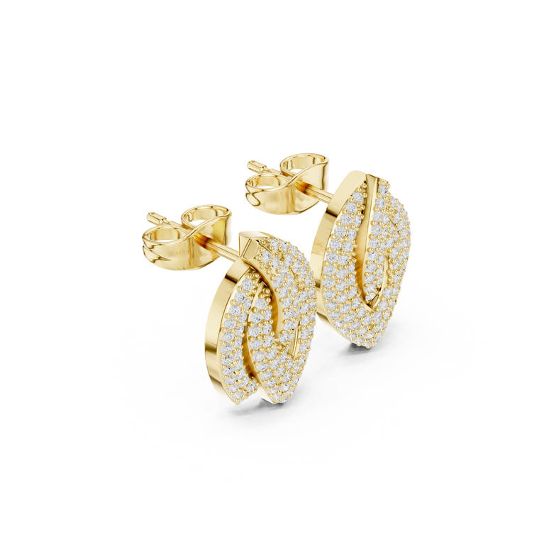Pavé Leaf Round Sculpted Stud Earrings - view 2