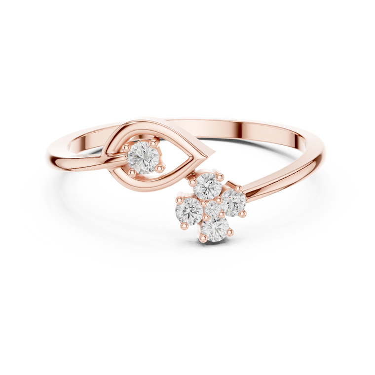 Open Leaf with Flower Round Moissanite Bypass Ring - view 2