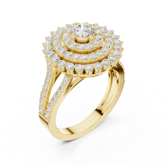 Round Brilliant Moissanite Double Layer Flower Halo Ring - view 2