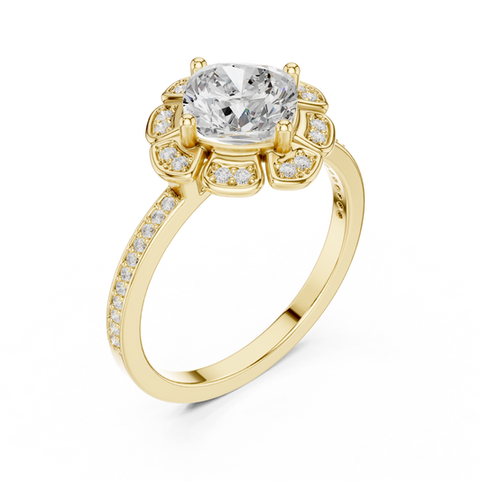 Cushion Cut Floral Flower Halo Lab Grown Diamond Ring - view 4