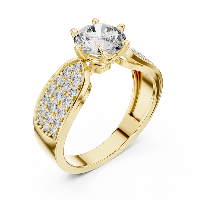 Round Brilliant Moissanite Ring With Wide Pave Shoulder Band - view 2