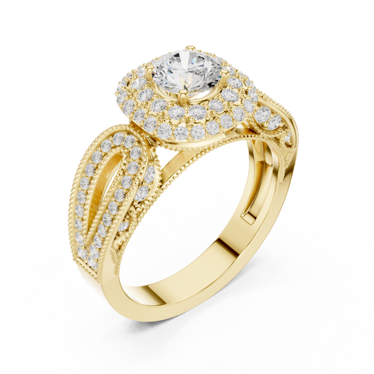 Round Cut Moissanite Halo Ring with Open Shank Design - view 2