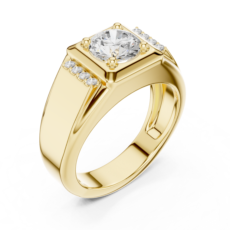 Round Cut Lab Grown Diamond Men's Side Channel Accent Gold Band - view 2