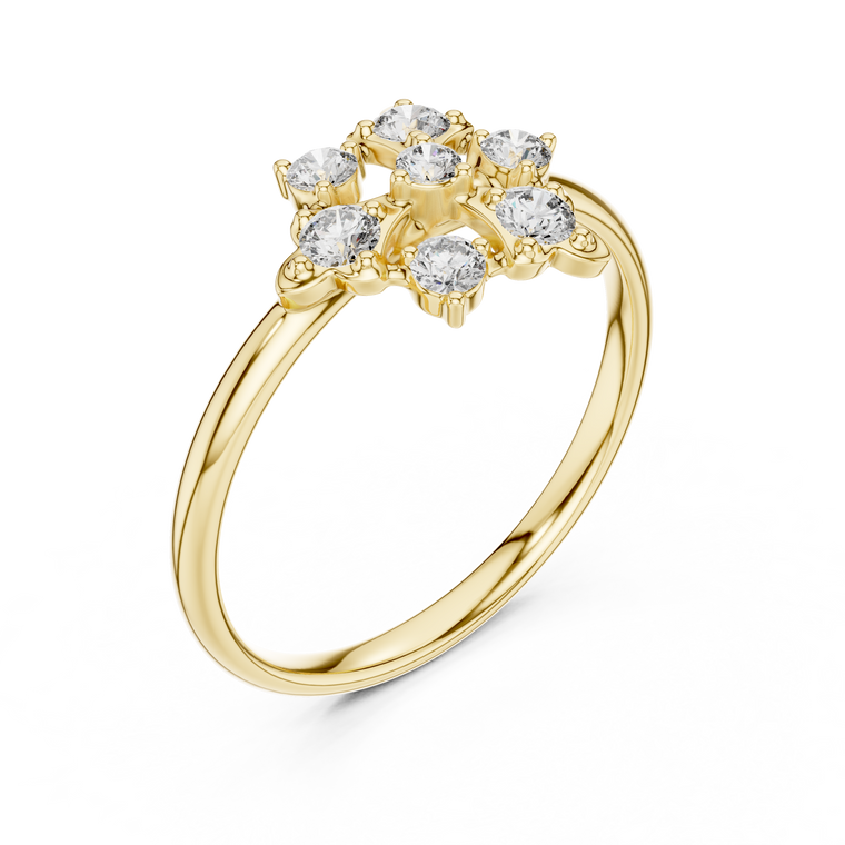 Round Lab Diamond Floral Cluster Minimalist Delicate Ring - view 2