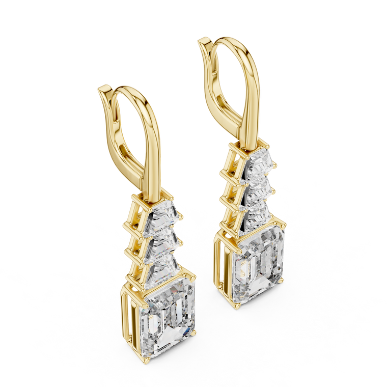 Tiered Step Emerald Cut Drop Earrings Graduated Pyramid Design - view 2