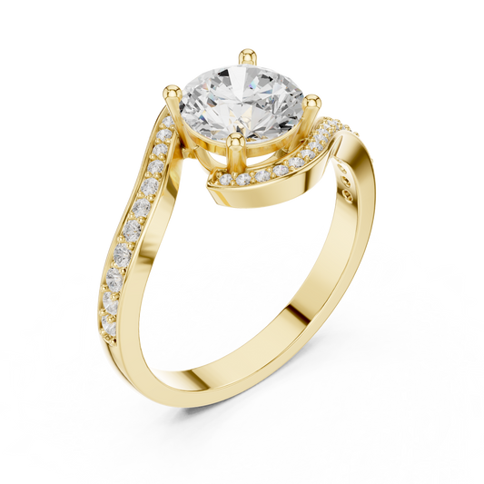 Swirl Design Brilliant Round Moissanite Ring with Halo Accent - view 2