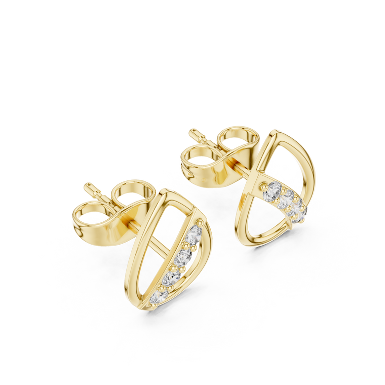 Modern Teardrop Round Stud Earrings with Brilliant Cut Accents - view 2