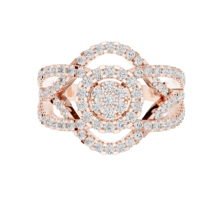 Halo Round Cut Moissanite Cluster Ring With Pave Setting - view 2