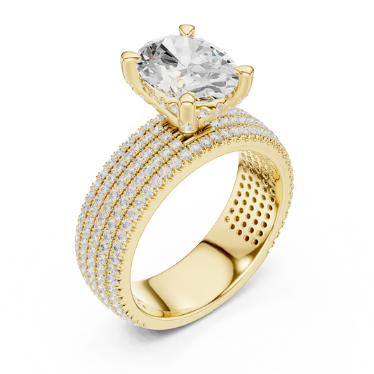 Oval Cut Lab Grown Solitaire Multi Row Pave Diamond Engagement Ring - view 4