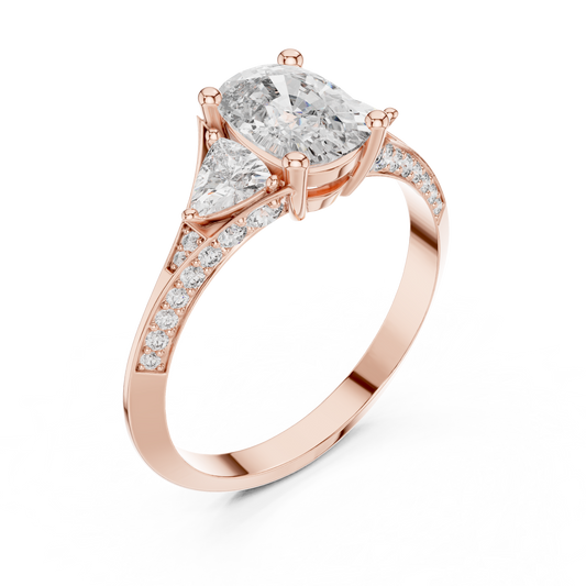 Oval Anniversary Ring with Side Stone Pave Band - view 3