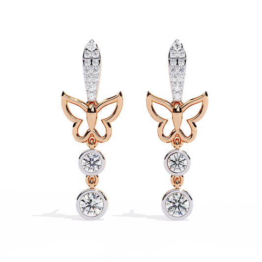 Butterfly Drop Earrings with Bezel Set Rounds - view 2