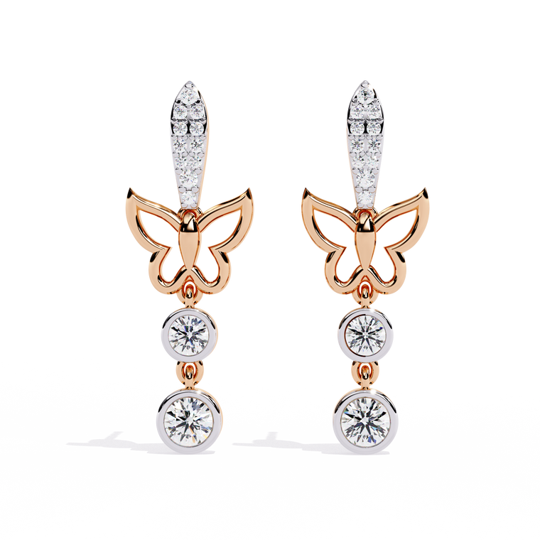 Butterfly Drop Earrings with Bezel Set Rounds - view 2