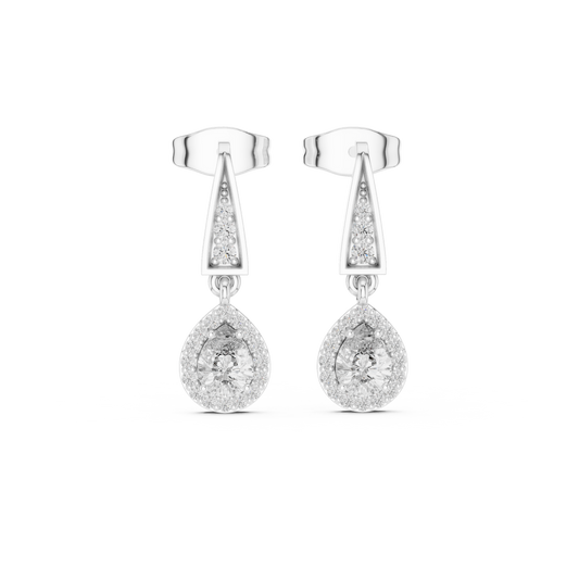 Geometric Chevron Pear Cut Halo Drop Earrings - view 3