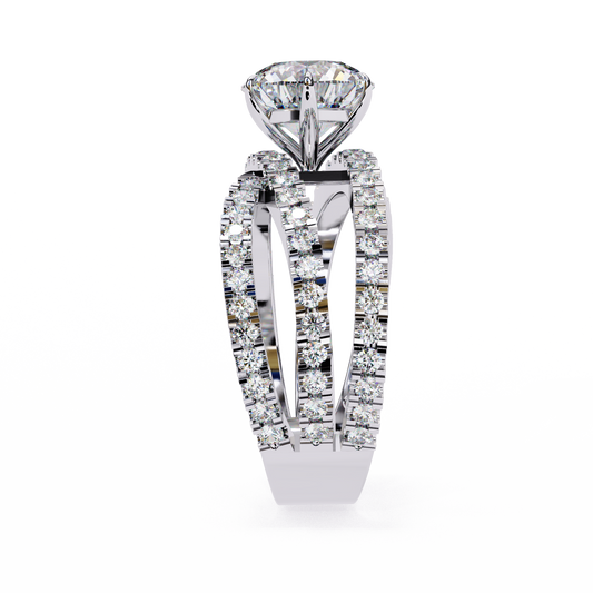 Split Shank Round Cut Moissanite Engagement Ring Triple Row Band - view 4