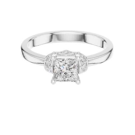 Princess Cut Moissanite Halo Accents Engagement Ring - view 3