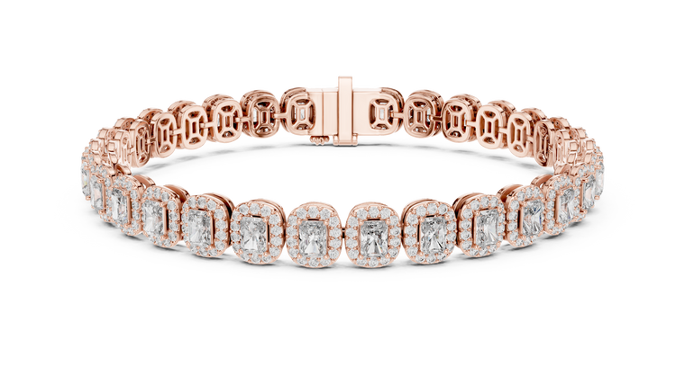 7.04 TCW Radiant Cut Lab Grown Diamond Halo Link Bracelet - view 2
