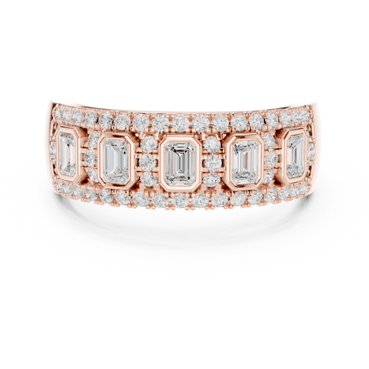Emerald Cut Lab Diamond Halo Statement Wedding Band - view 2