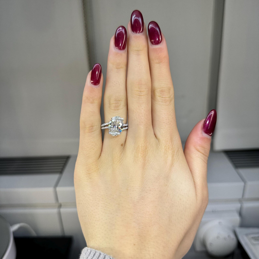 Oval Lab Diamond Split Shank Pave Band With Hidden Halo Wedding Ring - view 4