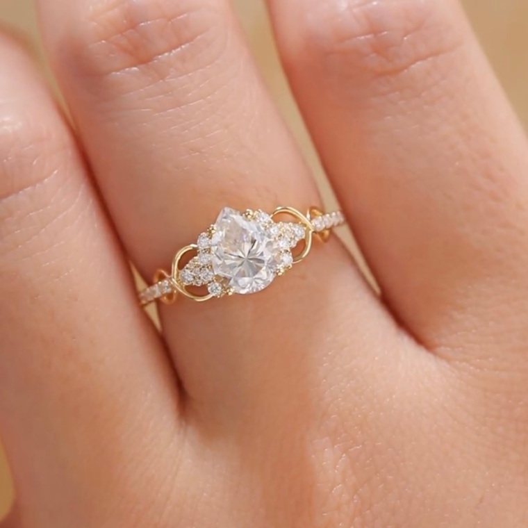 Pear Cut Lab Diamond Infinity Halo Engagement Ring - view 2