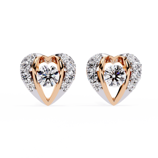 Heart Shaped Stud Earrings with Round Center and Pave - view 2