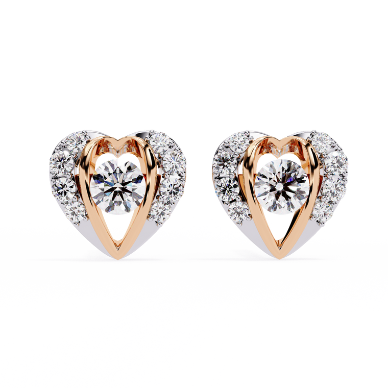 Heart Shaped Stud Earrings with Round Center and Pave - view 2