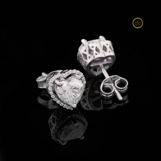 Heart Shaped Halo Stud Earrings with Accent Border - view 3