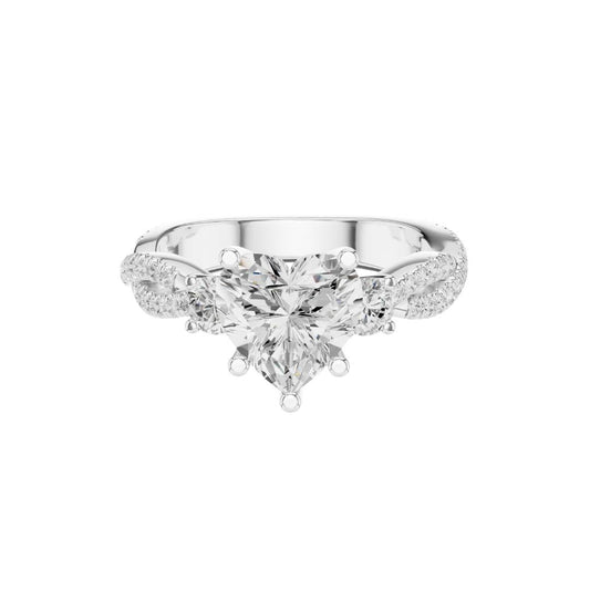 Three Stone Heart Cut Lab Diamond Twisted Pave Band - view 3