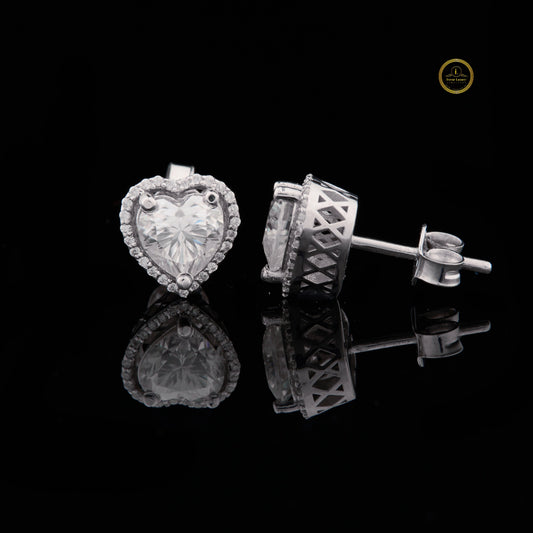 Heart Shaped Halo Stud Earrings with Accent Border - view 2