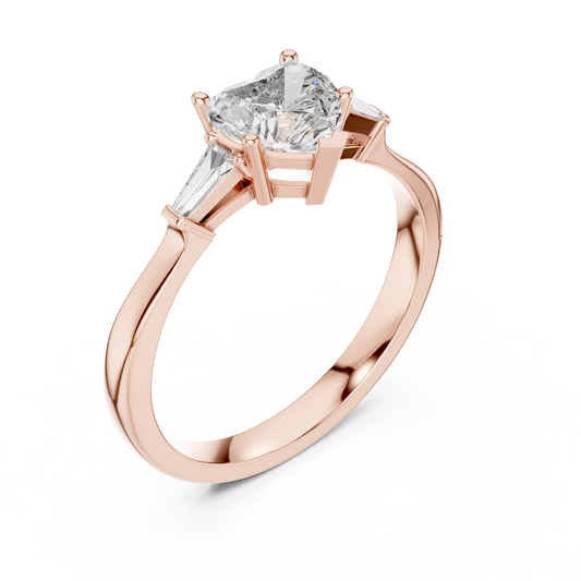 Three Stone Lab Diamond Heart Ring With Tapered Side Stone - view 3