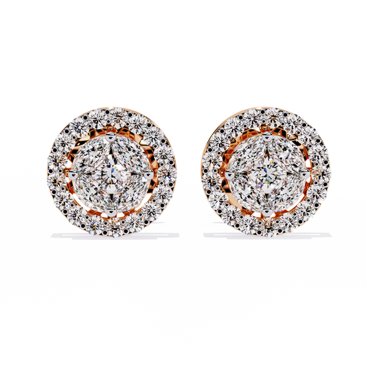 Halo Marquise Round Cluster Pave Circle Stud Earrings - view 2