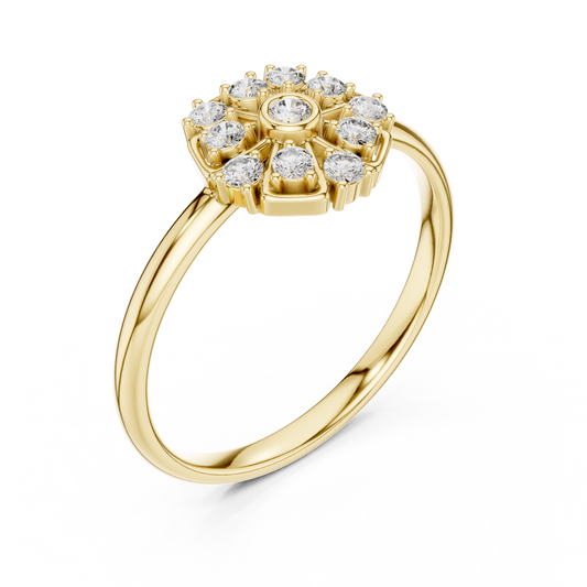 Round Moissanite Geometric Floral Cluster Promise Ring - view 2