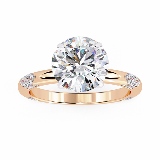 Round Brilliant Solitaire Lab Diamond Engagement Ring with Pave Band - view 3