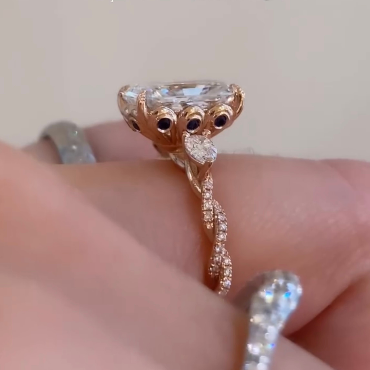 Radiant Cut Moissanite Three Stone Twisted Pave Engagement Ring - view 2