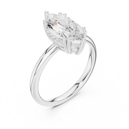 Solitaire Marquise Cut Lab Diamond Ring - view 4