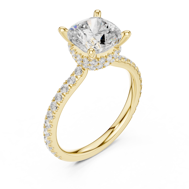 Cushion Cut Lab Diamond Hidden Halo Pave Engagement Ring - view 2